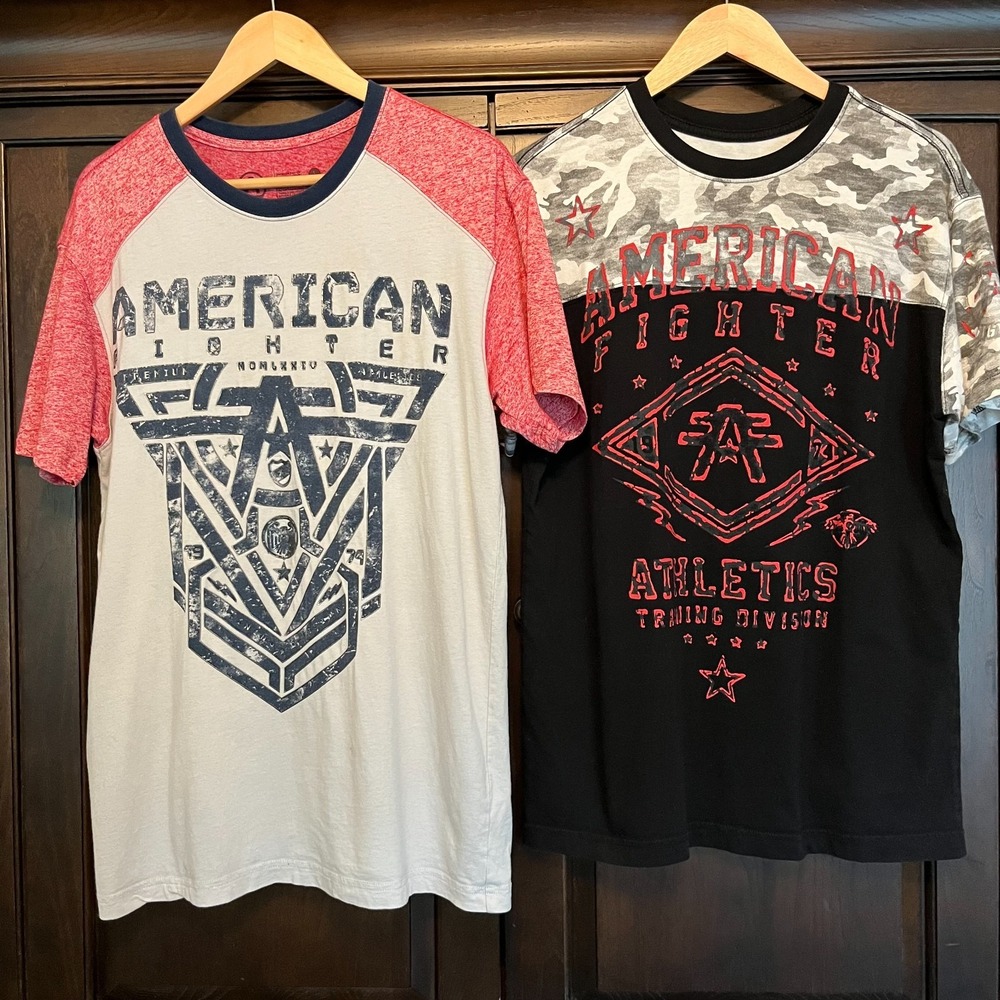 American Fighter 100% Cotton Mens Graphic Tshirt Lot of 2 Size L